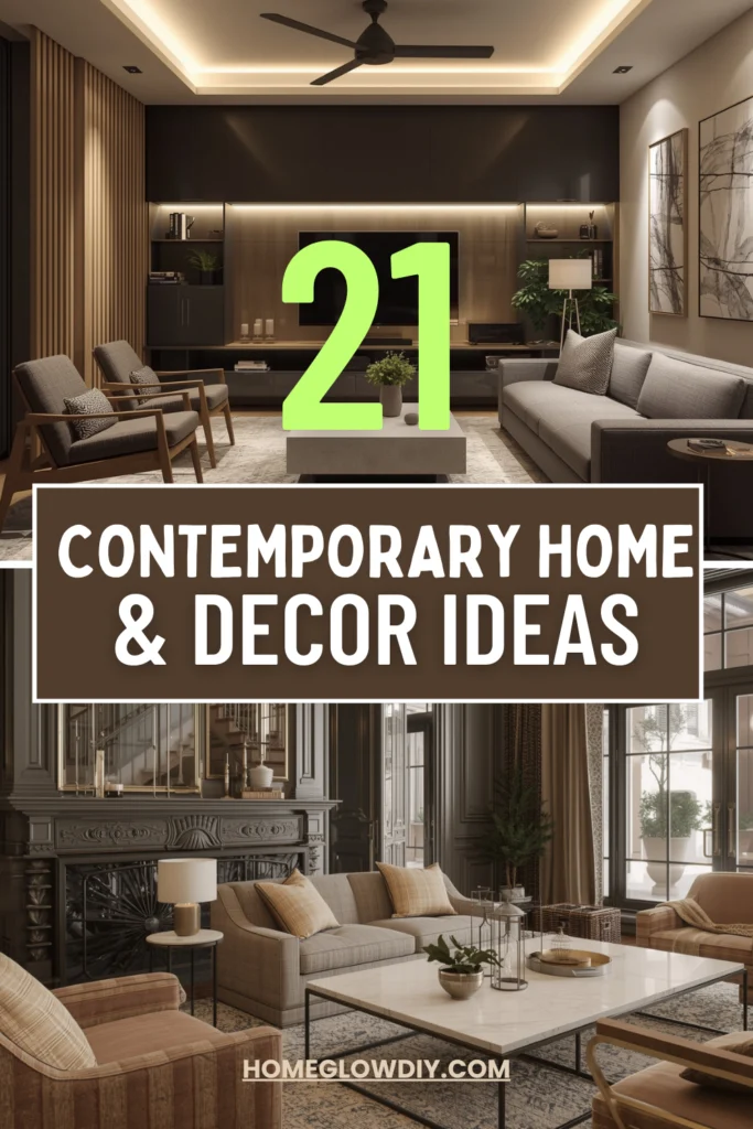 Contemporary and modern home decor with minimalist furniture, neutral color palette, and sculptural lighting in a stylish living room.