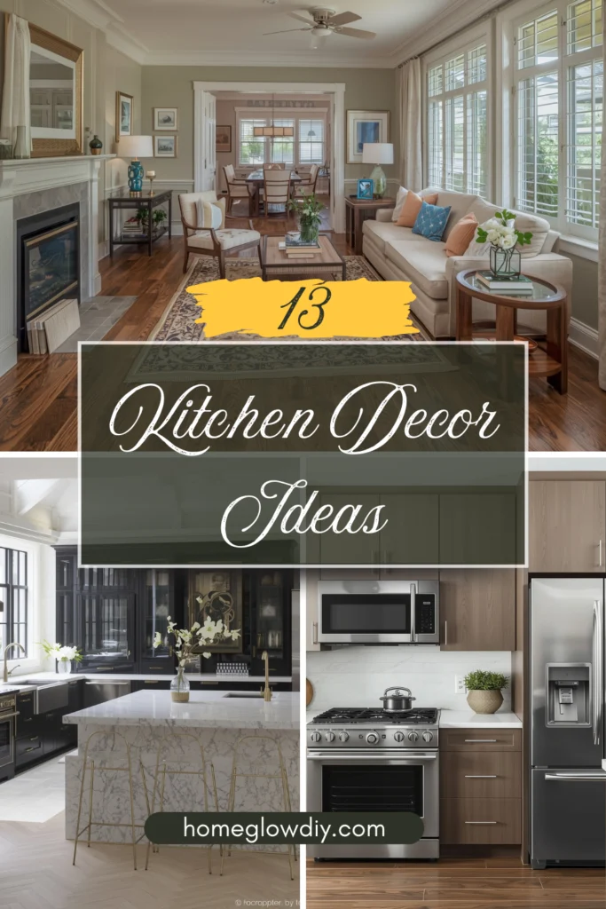 13 stylish/modern kitchen decor ideas featuring modern cabinets, marble countertops, elegant lighting, and functional design inspiration.