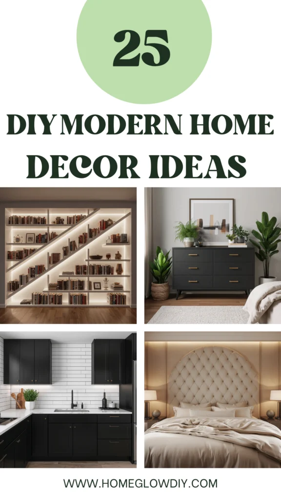 5 modern DIY home decor ideas including shelves, wall art, lighting, furniture hacks, and eco-friendly projects to transform your space in style