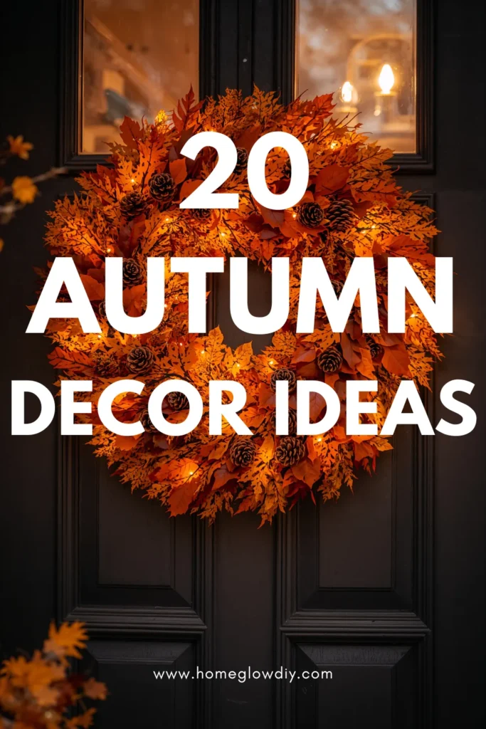 Cozy autumn décor ideas with pumpkins, candles, and rustic farmhouse touches styled for a warm fall home.