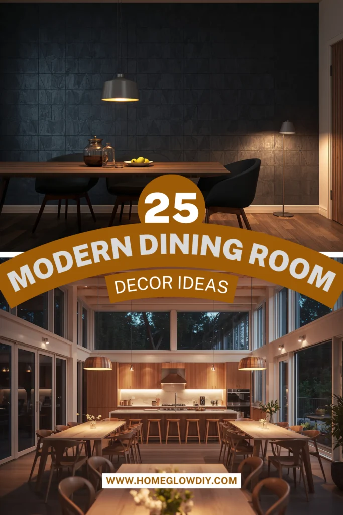 Modern dining room decor ideas featuring stylish lighting, cozy wood accents, and elegant furniture for a contemporary home look.