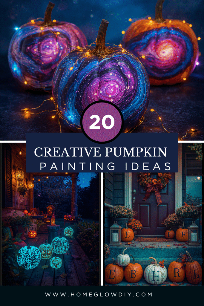 Creative pumpkin painting ideas featuring modern, boho, and glam painted pumpkins styled for cozy fall home decor.
