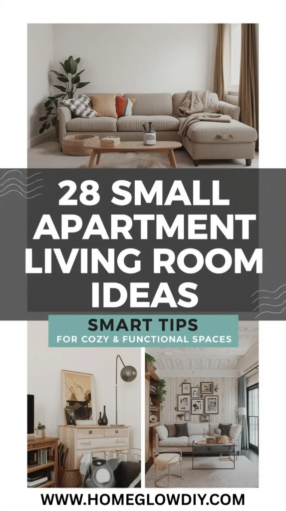 Bright small apartment living room with multipurpose furniture and ample natural light, styled with minimalist décor.