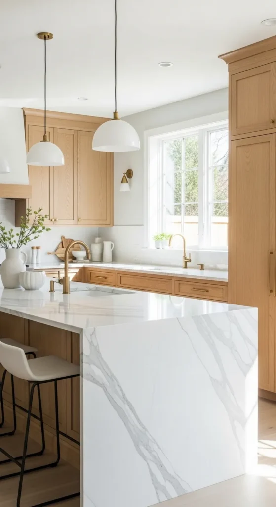18 Oak Kitchen Cabinets with Marble Countertops That Wow