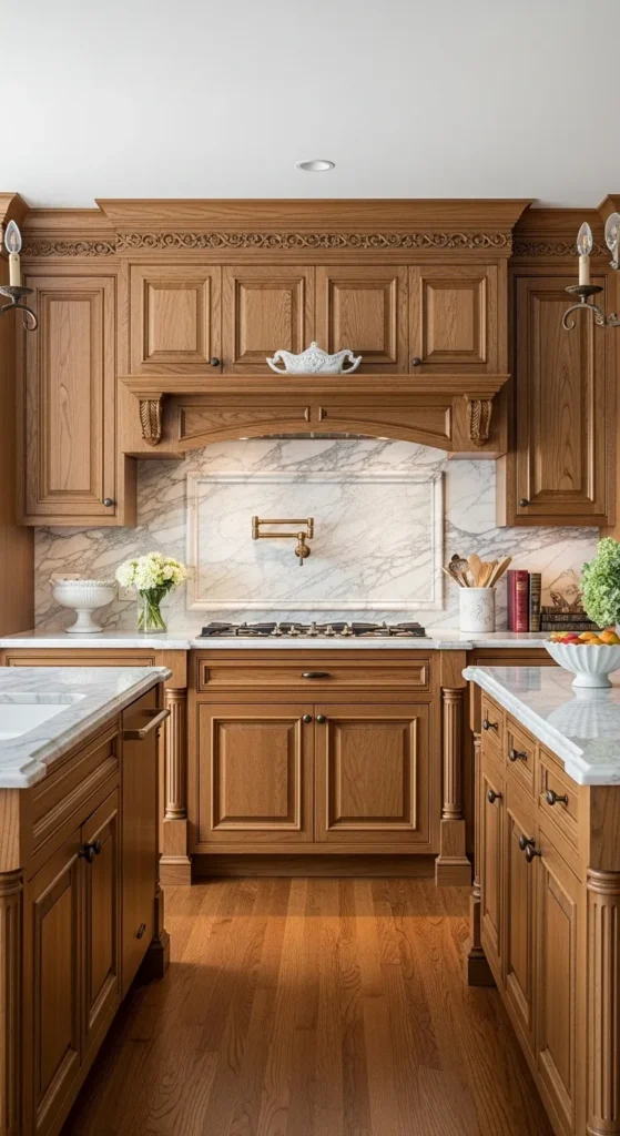 18 Oak Kitchen Cabinets with Marble Countertops That Wow