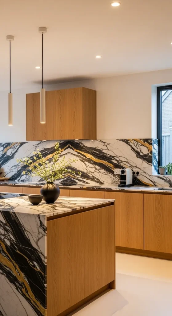 18 Oak Kitchen Cabinets with Marble Countertops That Wow