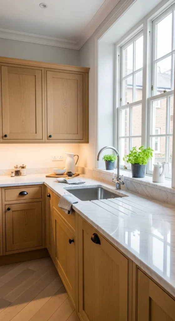 18 Oak Kitchen Cabinets with Marble Countertops That Wow