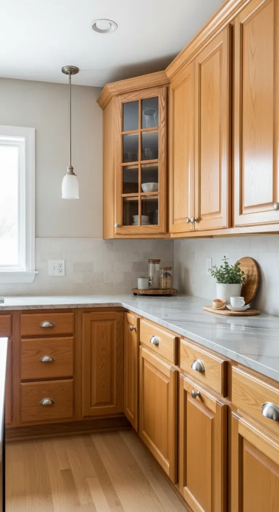 18 Oak Kitchen Cabinets with Marble Countertops That Wow