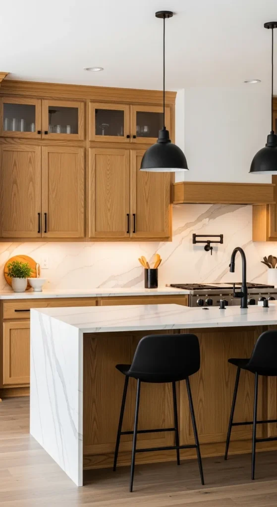 18 Oak Kitchen Cabinets with Marble Countertops That Wow