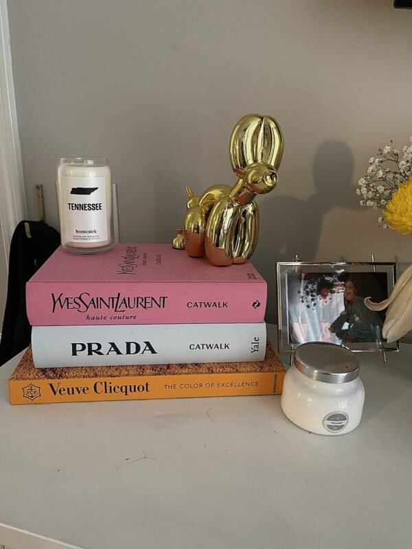 Stack of coffee table books, dollar store faux book stack decor