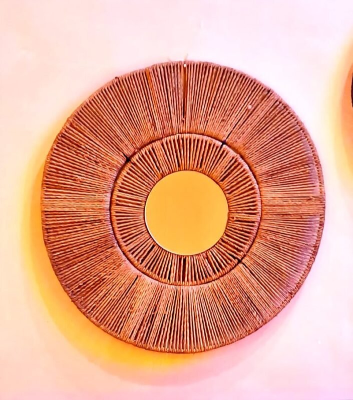 Round woven rattan wall mirror, dollar store mirror grouping idea