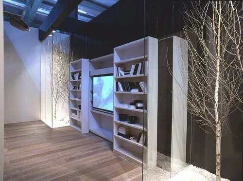 White bookcases in a furniture showroom