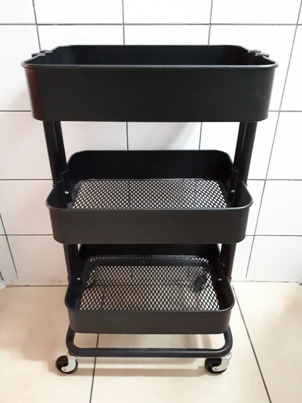 Black three-tier rolling cart for small space storage