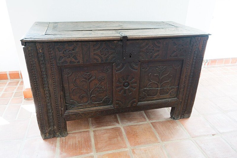 Old carved wooden storage chest, thrift store flip idea for refinished blanket box